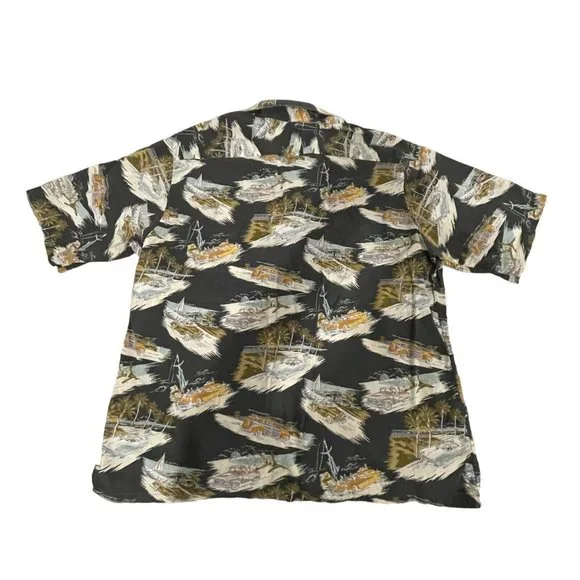 Joe Kealuha’s Reyn Spooner Mens Hawaiian Shirt 2XL Black Car Print Short Sleeve - Picture 2 of 9